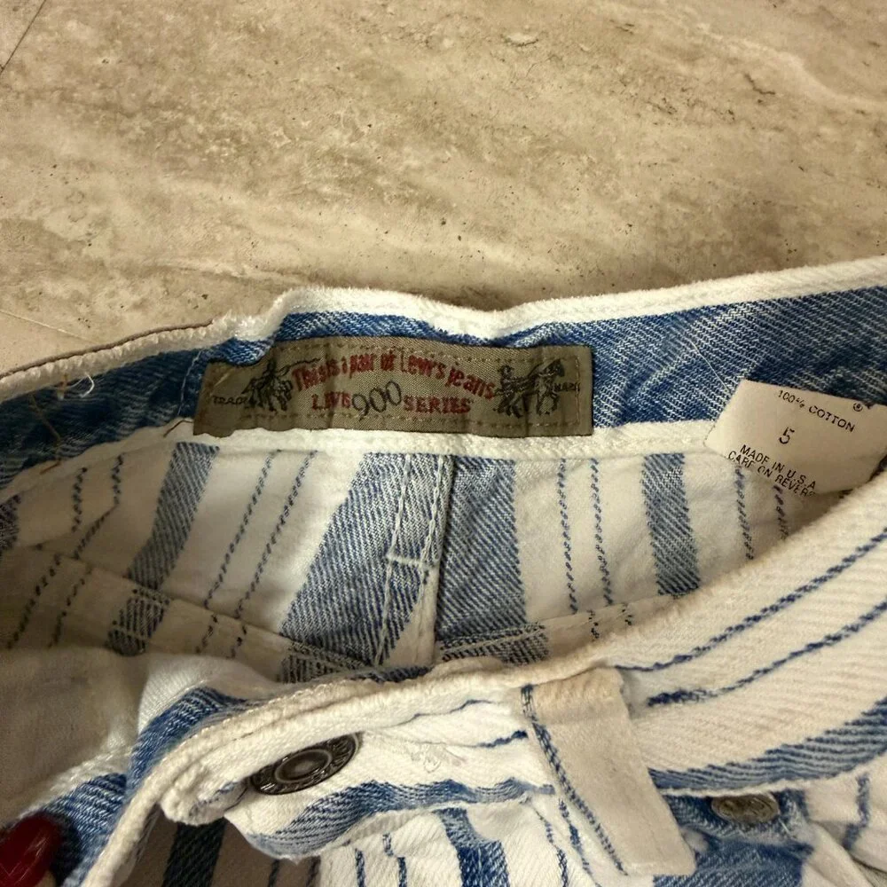 Vintage‎ Levis Loose Denim Jean - Blue White Shorts Striped - Womens SZ 5 -U.S.A